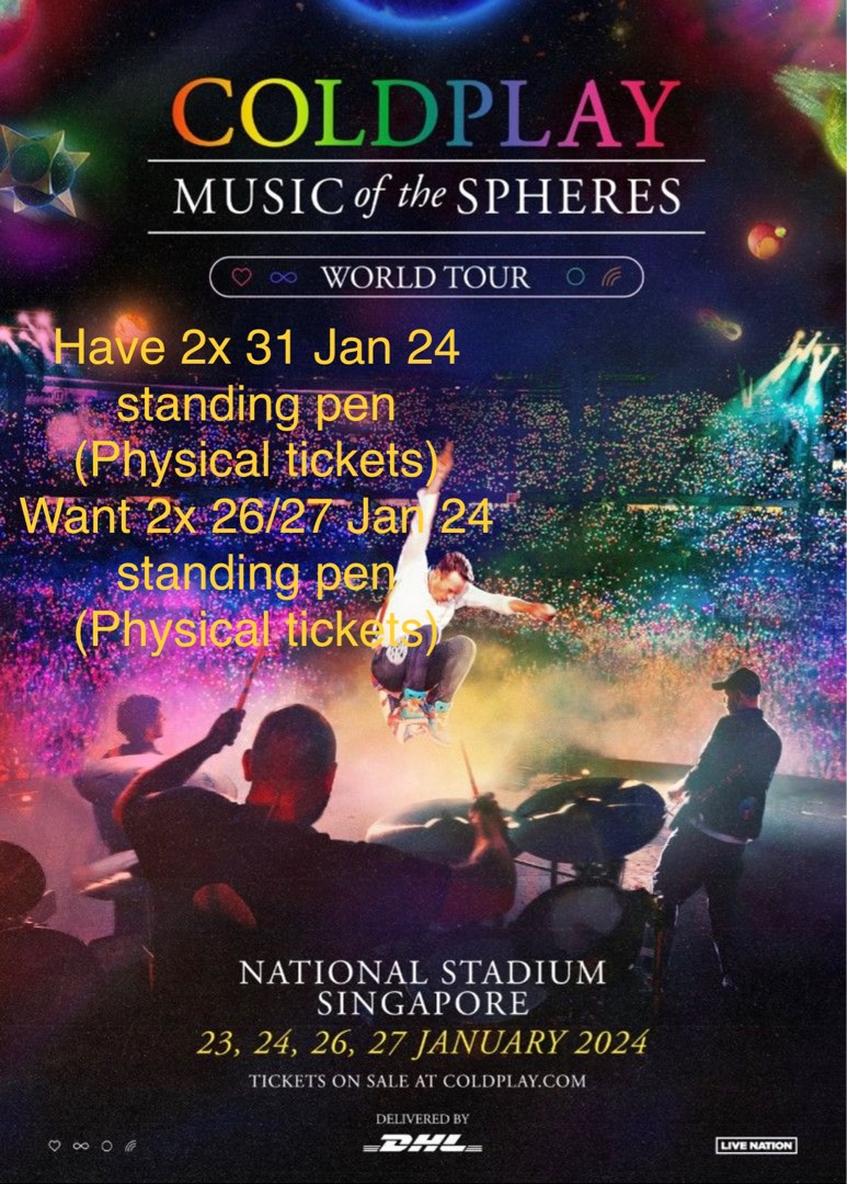 (NFS/WTT) Trade 2x Coldplay tickets standing pen, Tickets & Vouchers