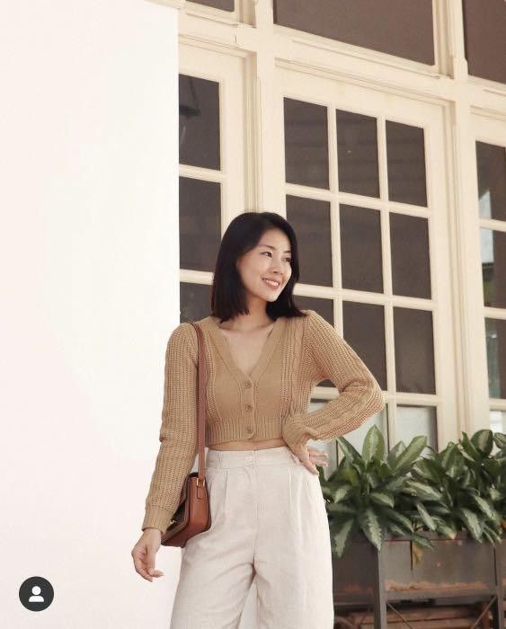 Camel sales cropped cardigan