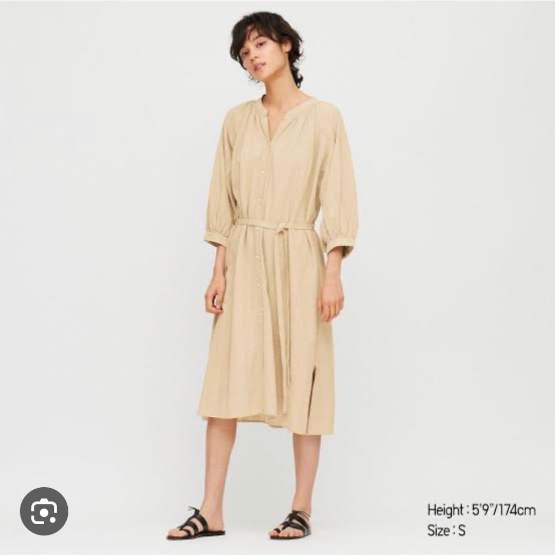 Uniqlo Cotton Dobby 3/4 Sleeves Peasant Dress, Women's Fashion, Dresses &  Sets, Dresses on Carousell