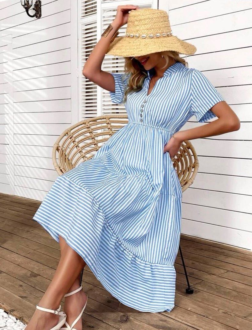 Vertical striped hem A line dress Women s Fashion Dresses Sets Dresses on Carousell