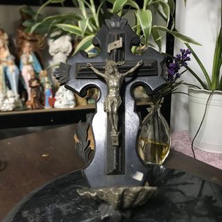Vintage Crucifix holy water stoup