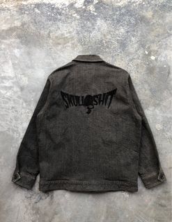 vintage skullshit denim jeans jacket trucker harrington designer