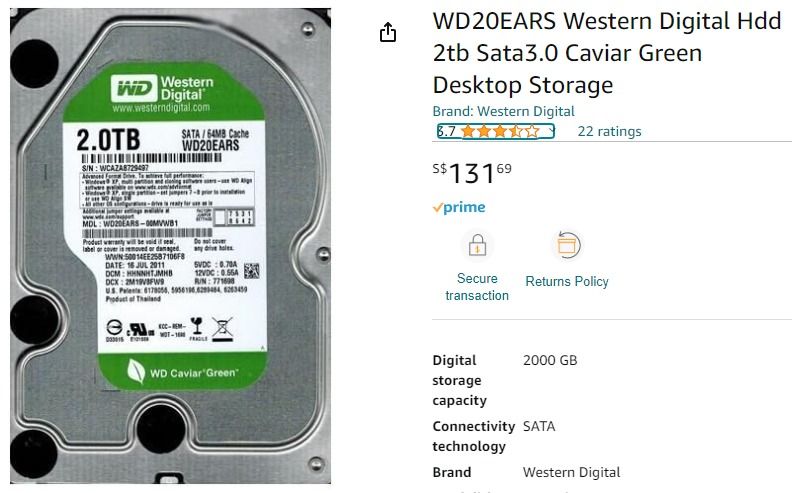 Western Digital Caviar Green 2TB Sata 6Gb s 3.5