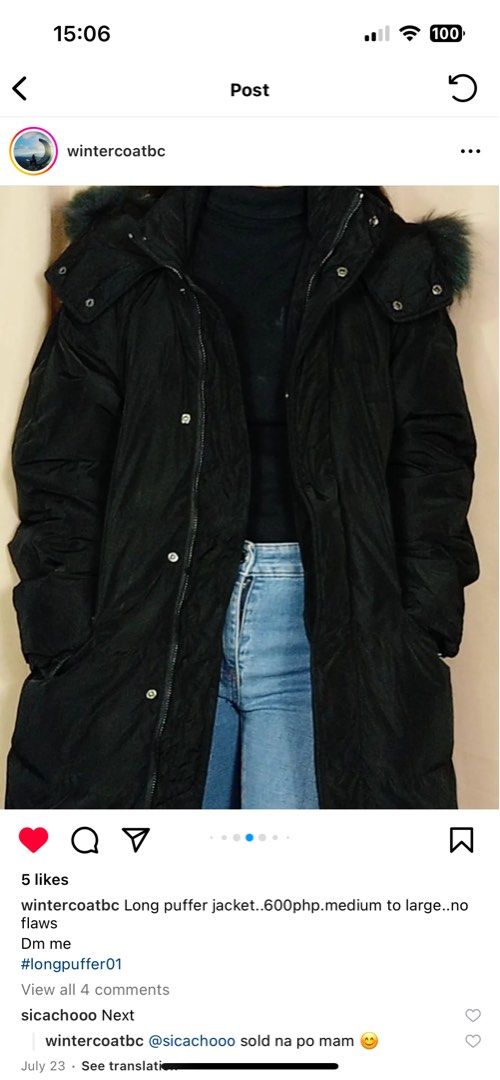 Winter jacket puffer coat for sale (Category: Coats, Jackets and Outerwear) located in Quezon City. Submitted by dancingalmonds (Listing ID 1253761957, Image 2). Description: Nabili ko sa online coats ukay P600 RFS change of mind 😂 may iba akong gusto.