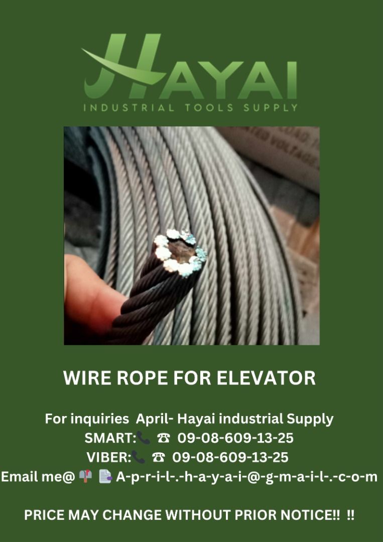 Wire rope for elevator, Commercial & Industrial, Construction Tools ...