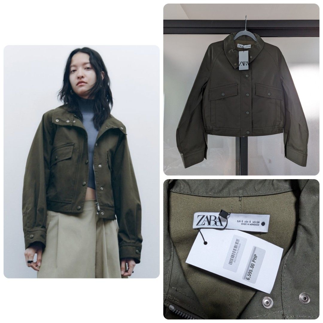 Zara green cropped bomber jacket outlet