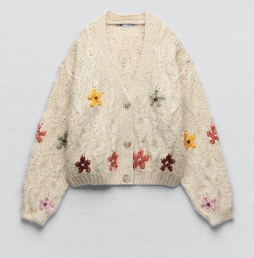 Zara flower embroidered cardigan clearance