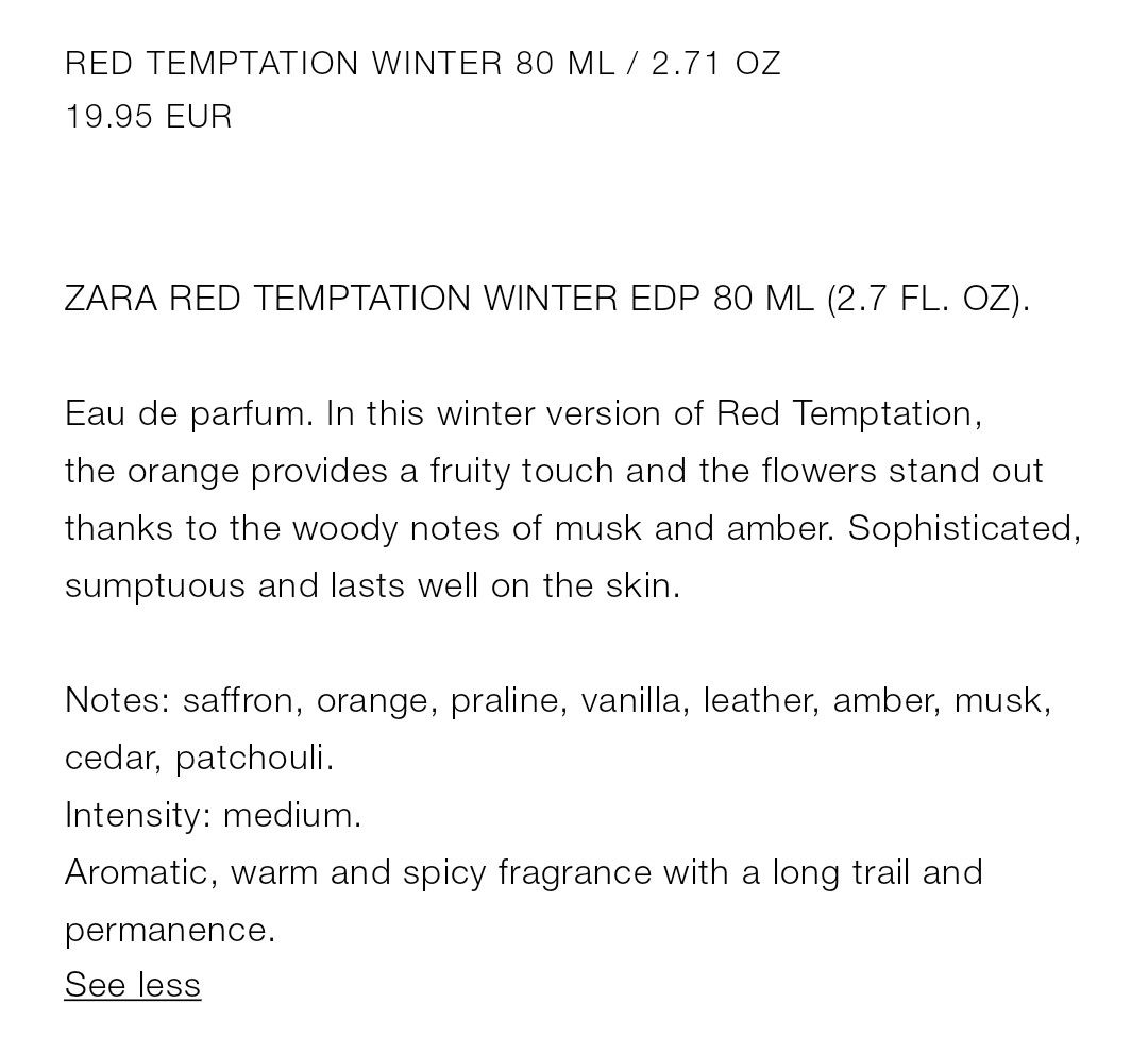 ZARA Red Temptation Winter Eau De Parfum EDP Fragrance 80ml New & Sealed