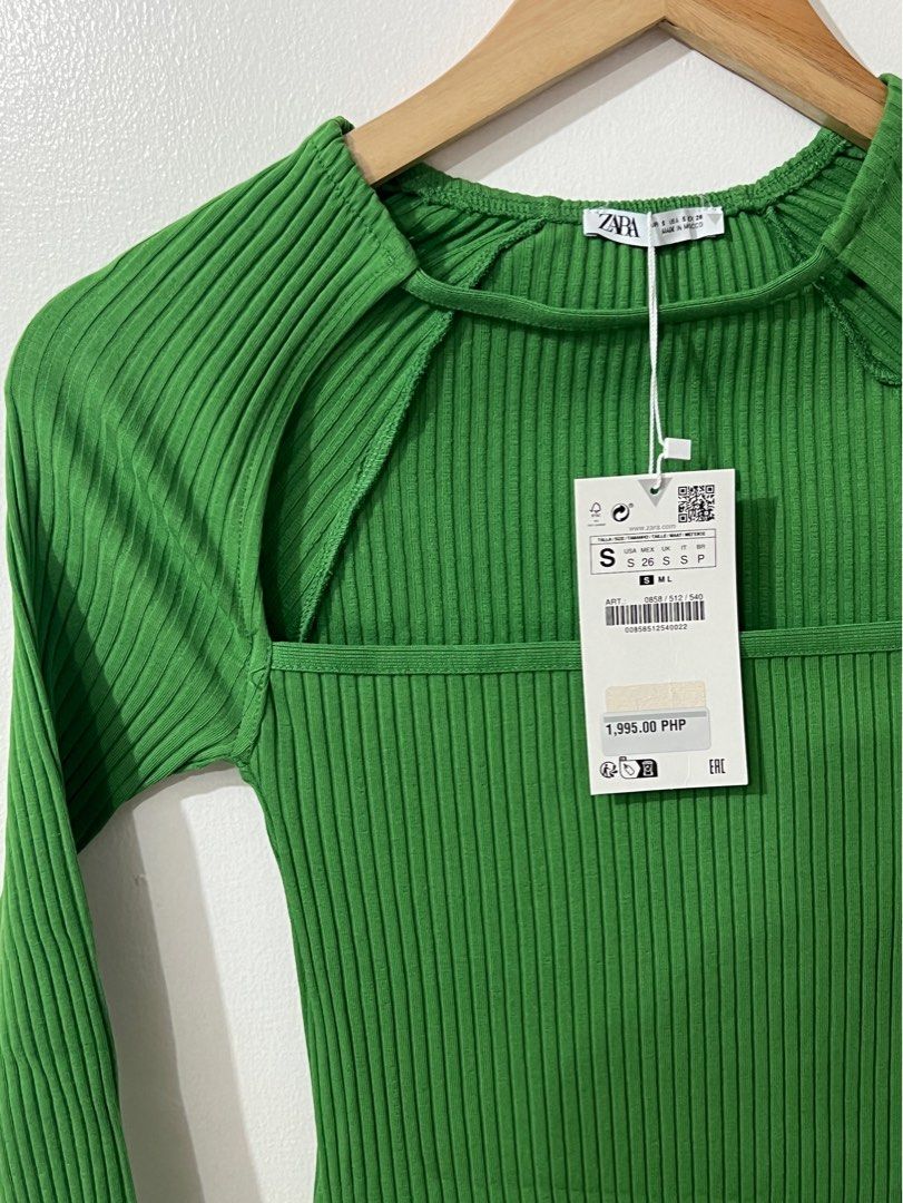 Zara RIBBED ARM WARMER MIDI DRESS Intense Green, Women's Fashion