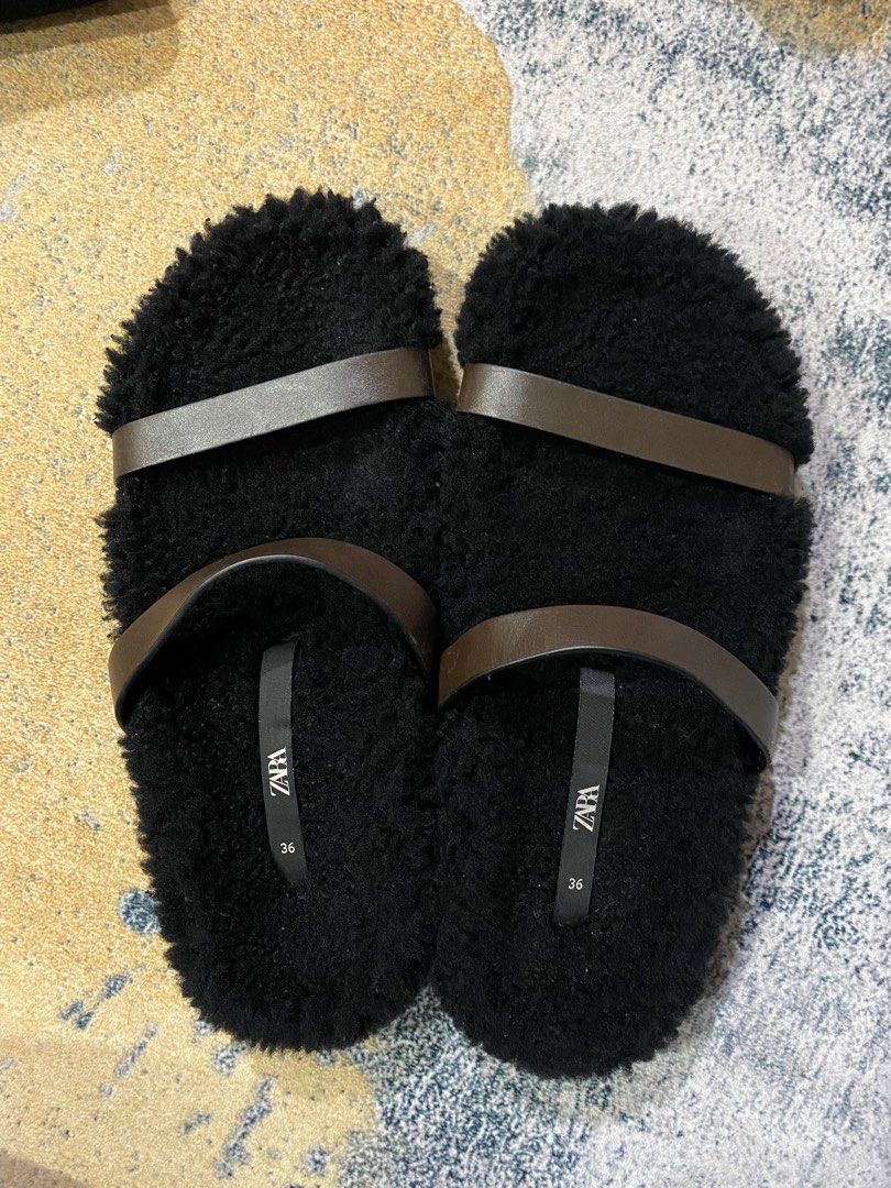 Zara fuzzy slippers shop