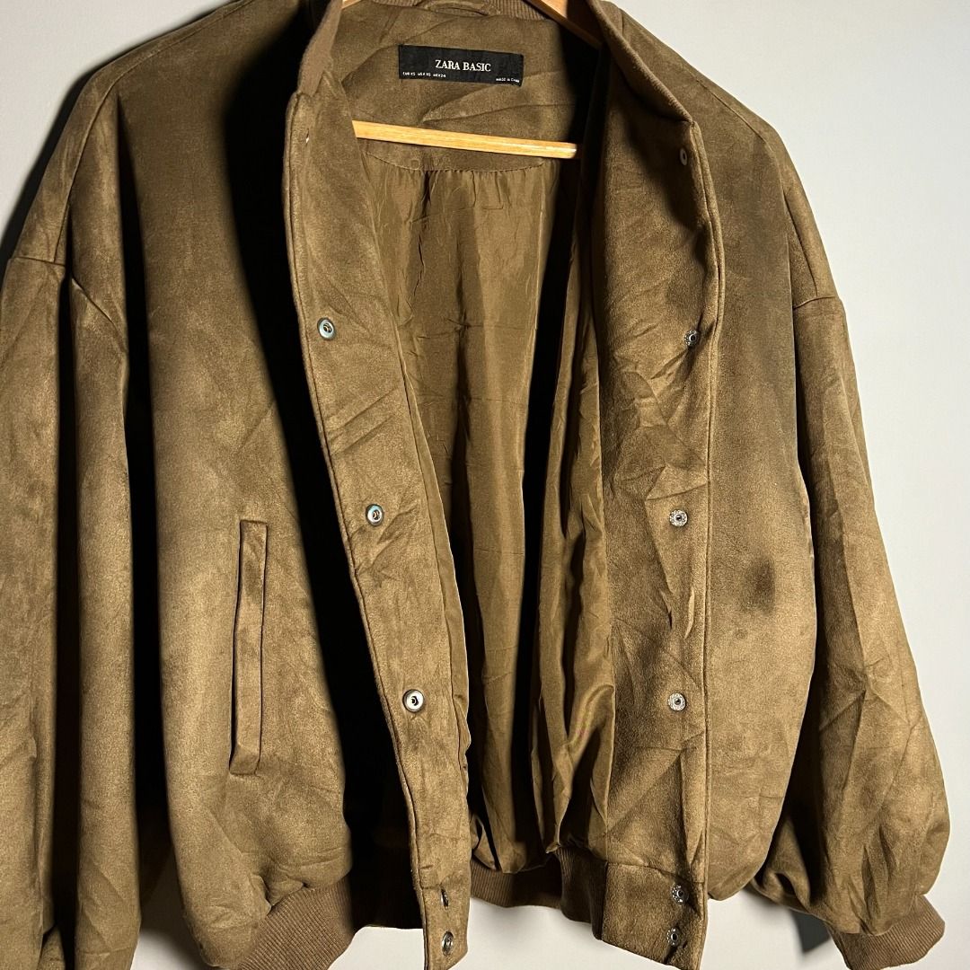 ZARA Suede Texture Boxy fit Varsity Jacket Rare, Women's Fashion, Coats ...