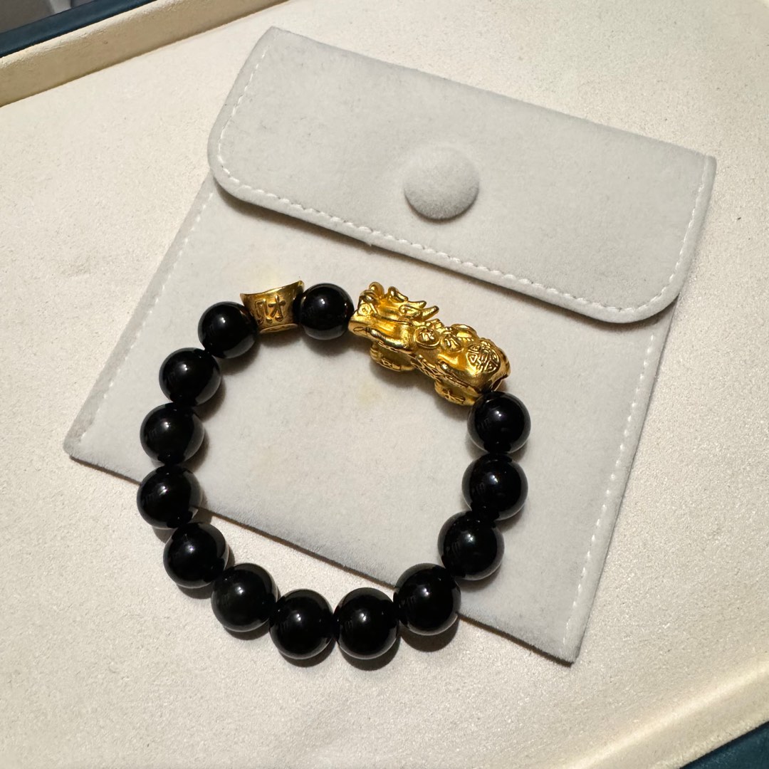 24K Gold Piyao Bracelet in Black Onyx Charm Bracelet, Women's Fashion, Jewelry & Organizers ...