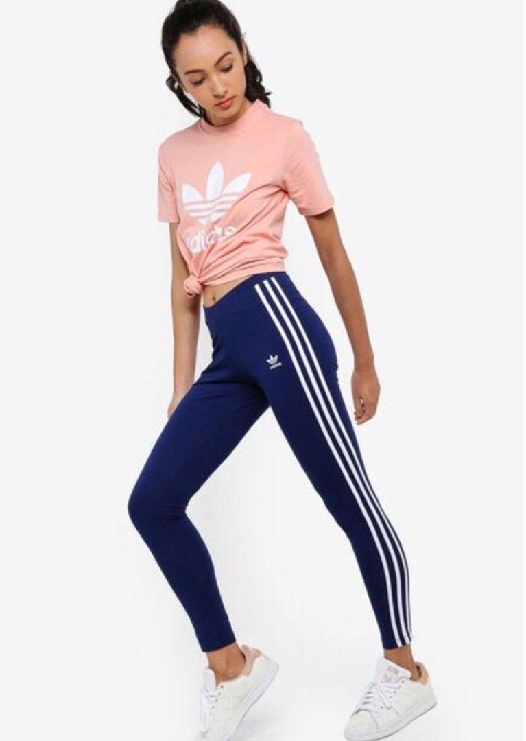 Adidas Originals 3 Stripe Leggings in Navy, Women's Fashion, Activewear on  Carousell