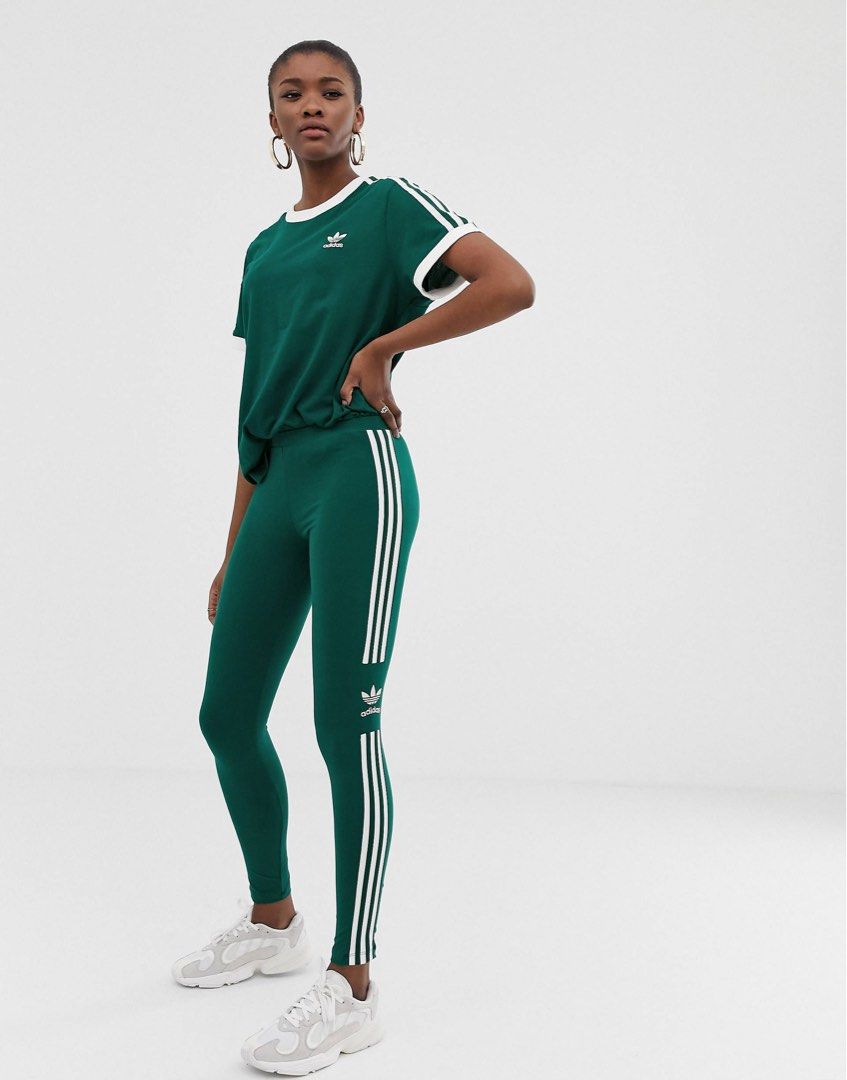 Adidas originals adicolor three stripe trefoil legging in green new arrivals