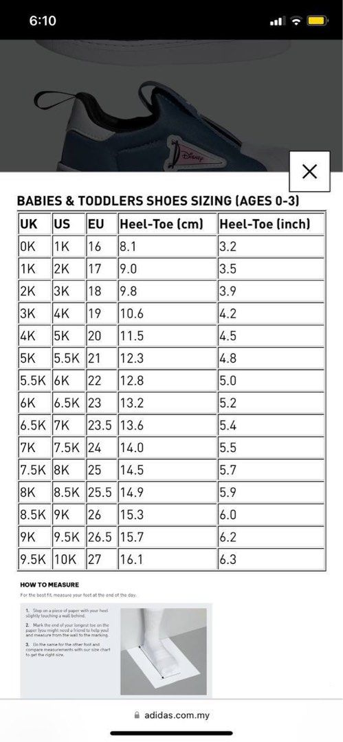 Superstar baby store size chart