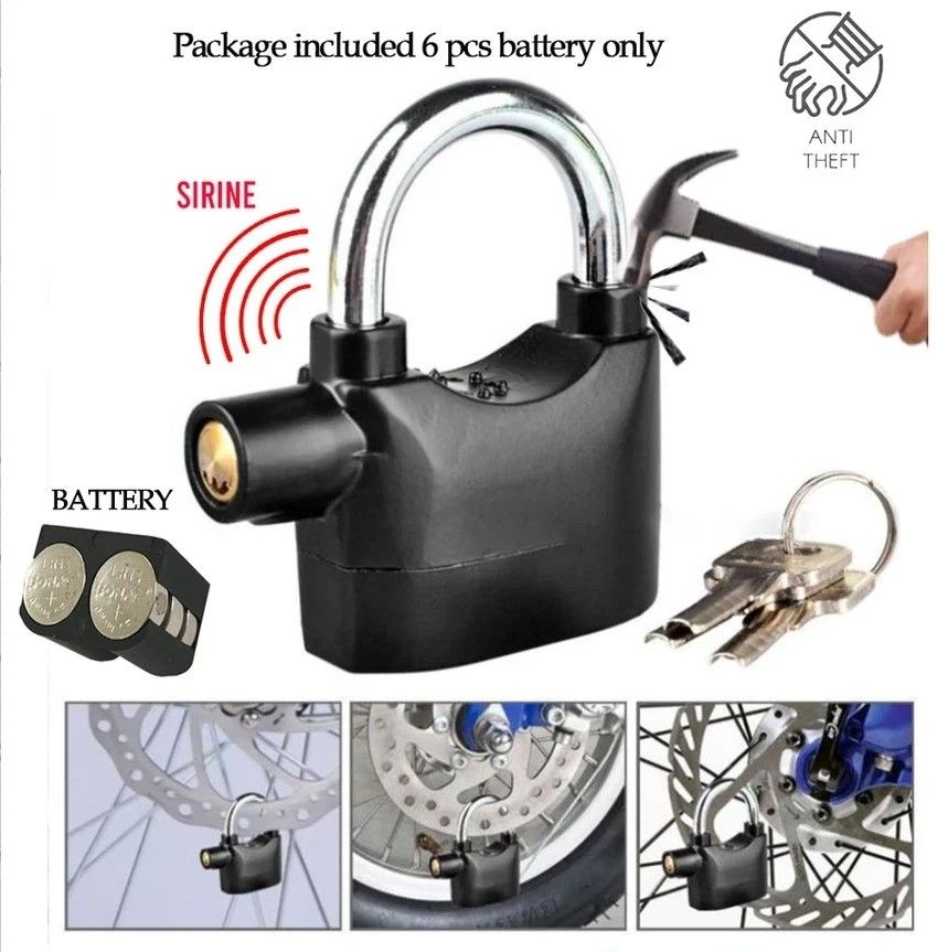 Anti theft siren alarm padlock 110 DBA bicycle lock gate home security motorcycle security lock Furniture Home Living Security Locks Locks Doors Gates on Carousell