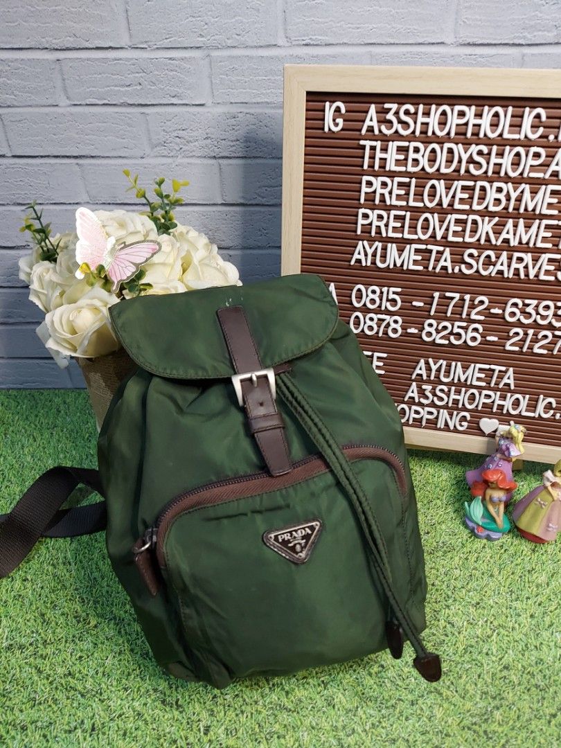 Authentic backpack prada tesutto nylon mix leather bag, Barang