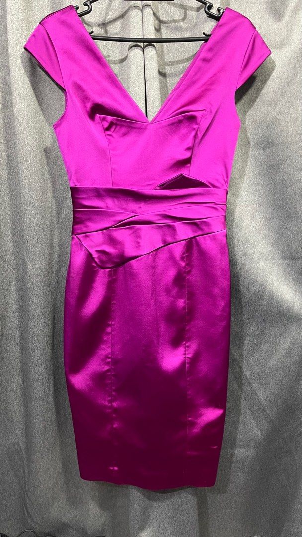 Authentic Karen Millen Magenta Formal Satin dress CNY2025 christmas UK10,  Women's Fashion, Dresses & Sets, Dresses on Carousell