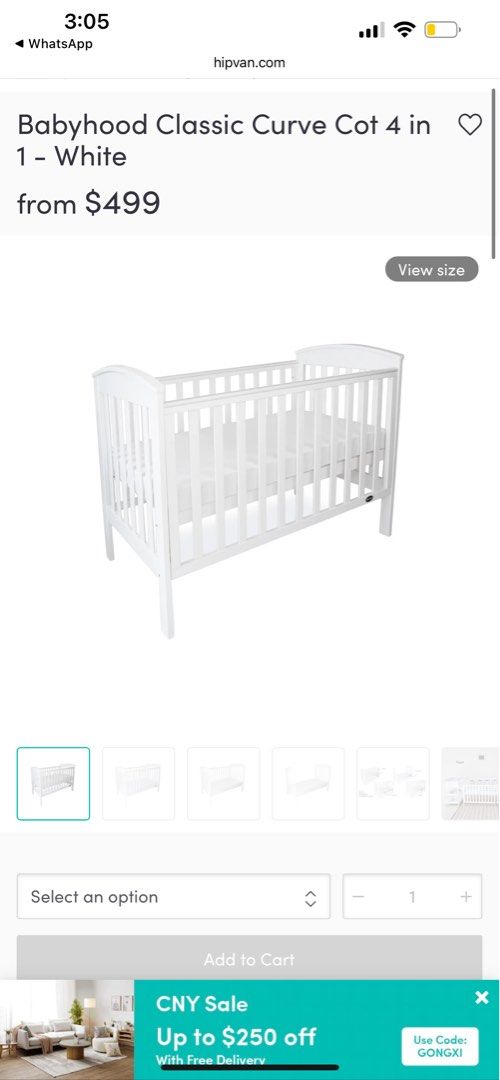 Babyhood classic curve cot white