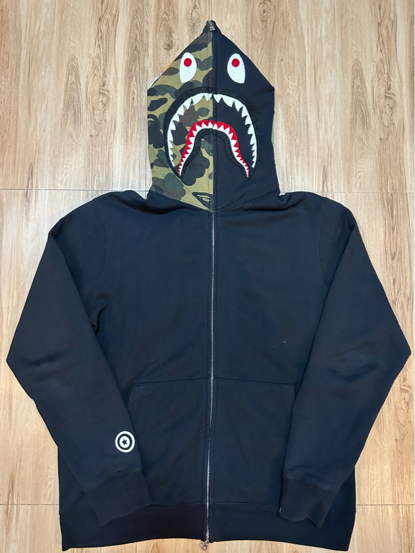 Bape half black hot sale half camo hoodie