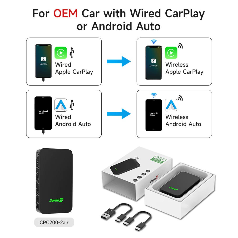  CarlinKit 5.0 Wireless CarPlay & Android Auto Adapter,Online  Update,Two Channel Connection, Plug & Plug, for Cars with OEM Wired CarPlay  & Android Auto(2016-2024) : Electronics