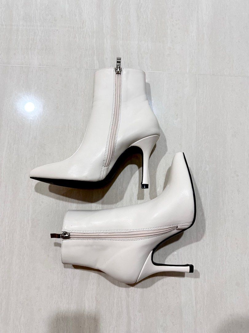 White stiletto ankle top booties