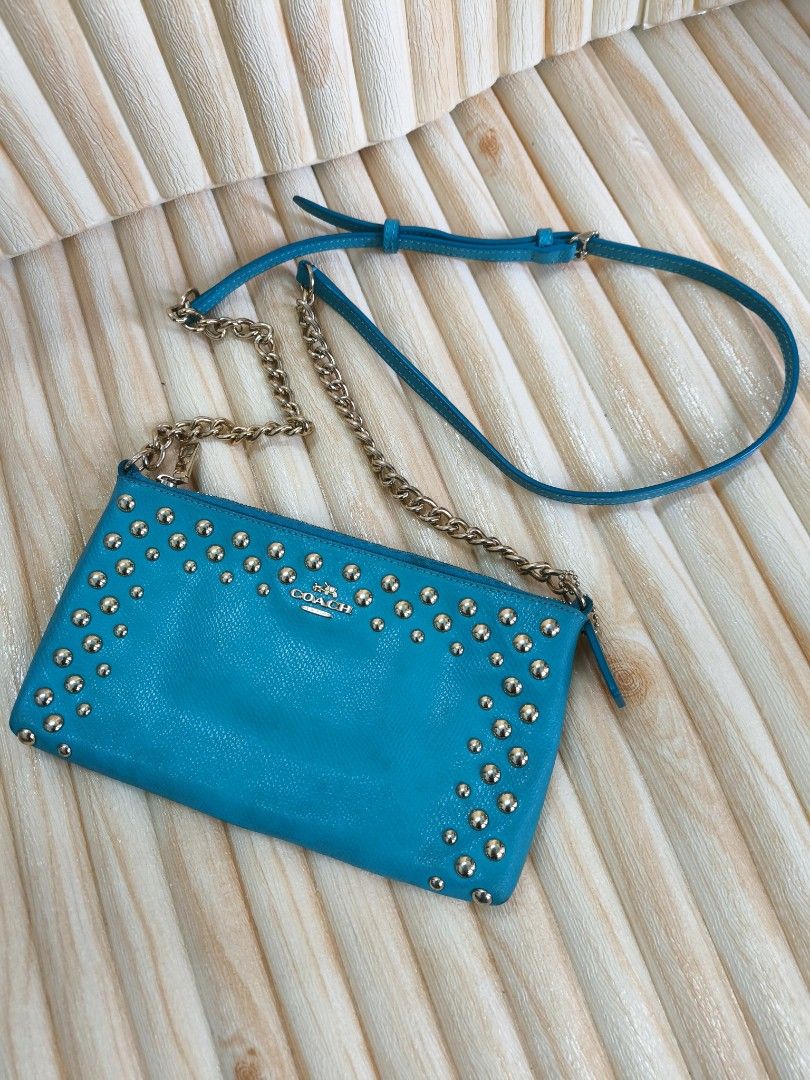 COACH STUDDED CROSS GRAIN LEATHER QUINN CROSSBODY SLING BAG