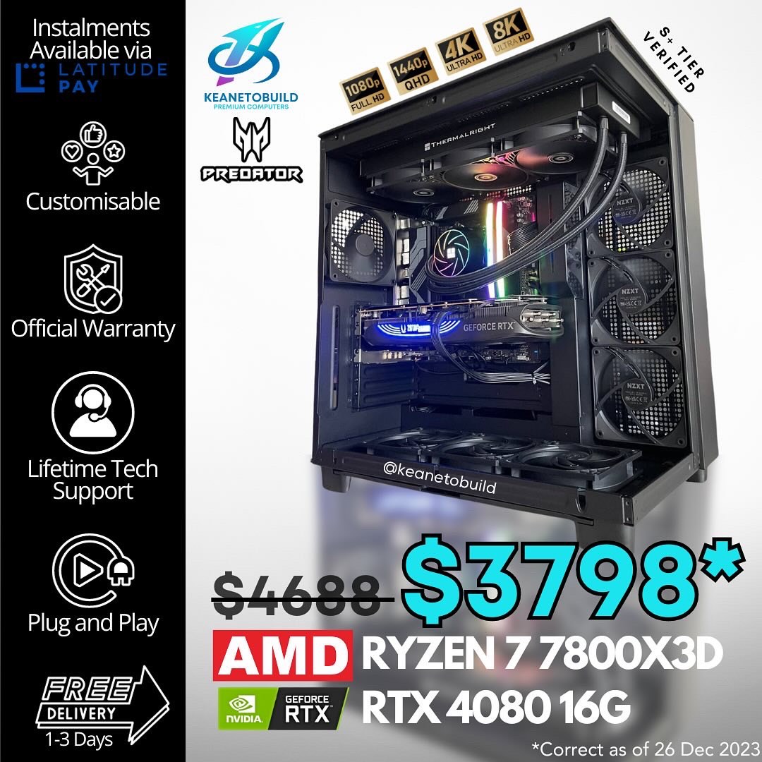 Custom Gaming PC Desktop Computer Ryzen 7 7800X3D + RTX 4080, Computers ...
