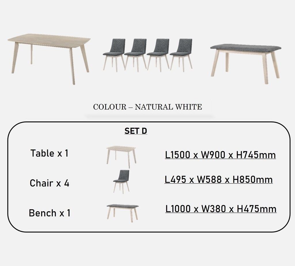 Dining set (Category: Tables & Sets) located in Singapore. Submitted by mrsjee (Listing ID 1275802197, Image 1). Description: Seldomly use, thinking to change a small dining set. Table top just a bit of stain that barely to see. 2 more chairs keep in store, total 4 chairs and 1 bench.