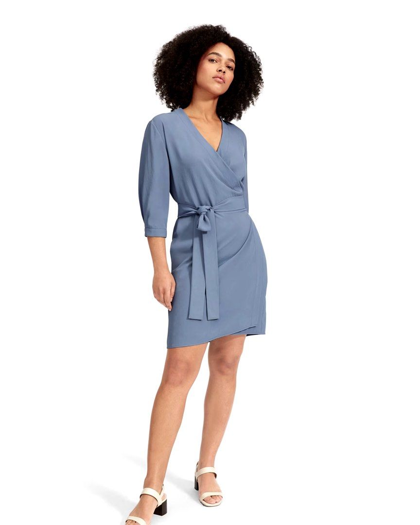 Everlane blue wrap dress Women s Fashion Dresses Sets Dresses on Carousell