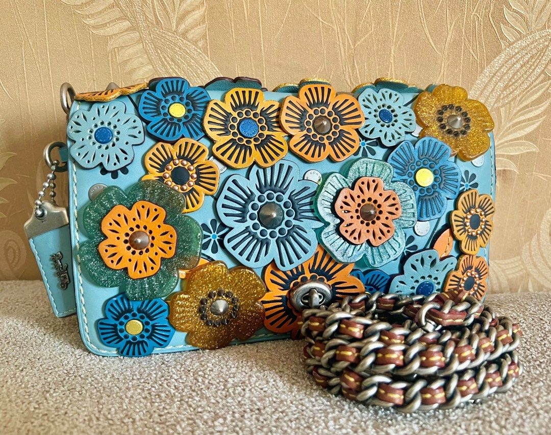 Fast Sale tas authentic Coach dinky tearose teal blue bag original tea rose