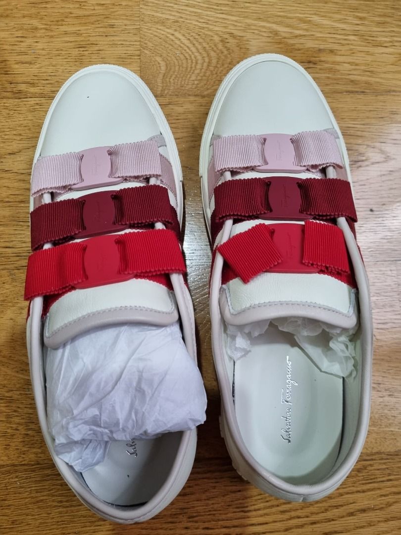 Ferragamo white sneakers with red and pink ribbons 9.5 C