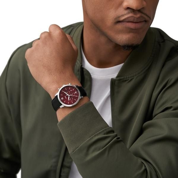 Men's analog black leather sale watch