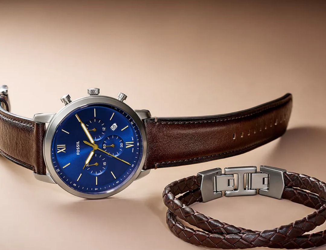 Fossil Neutra FS6018SET Men's Chronograph Quartz Blue Analog Brown ...