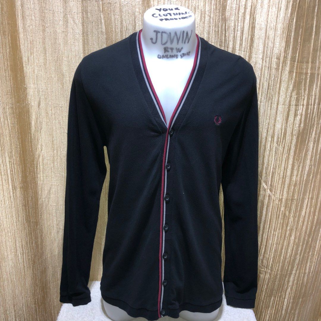 FRED PERRY MEN S BUTTON DOWN CARDIGANS SOFT KNITTED COTTON COLOR BLACK SIZE MEDIUM 100 LEGIT