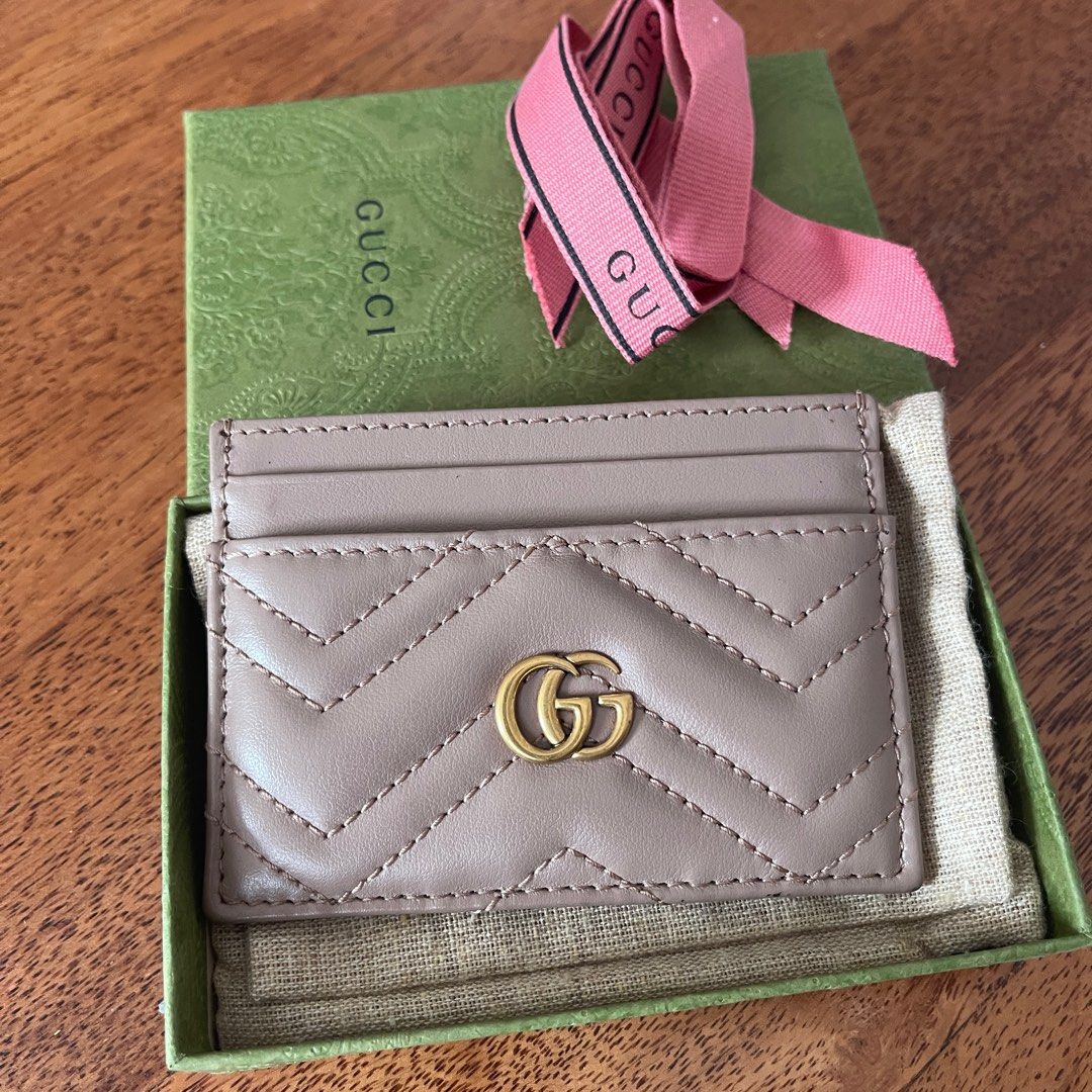 Gucci GG Marmont Card Case in Dusty Pink Leather