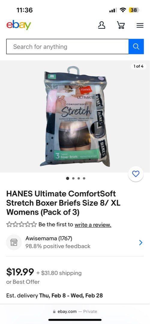Hanes Comfortsoft Stretch Boxer Brief for Women (pack of 3