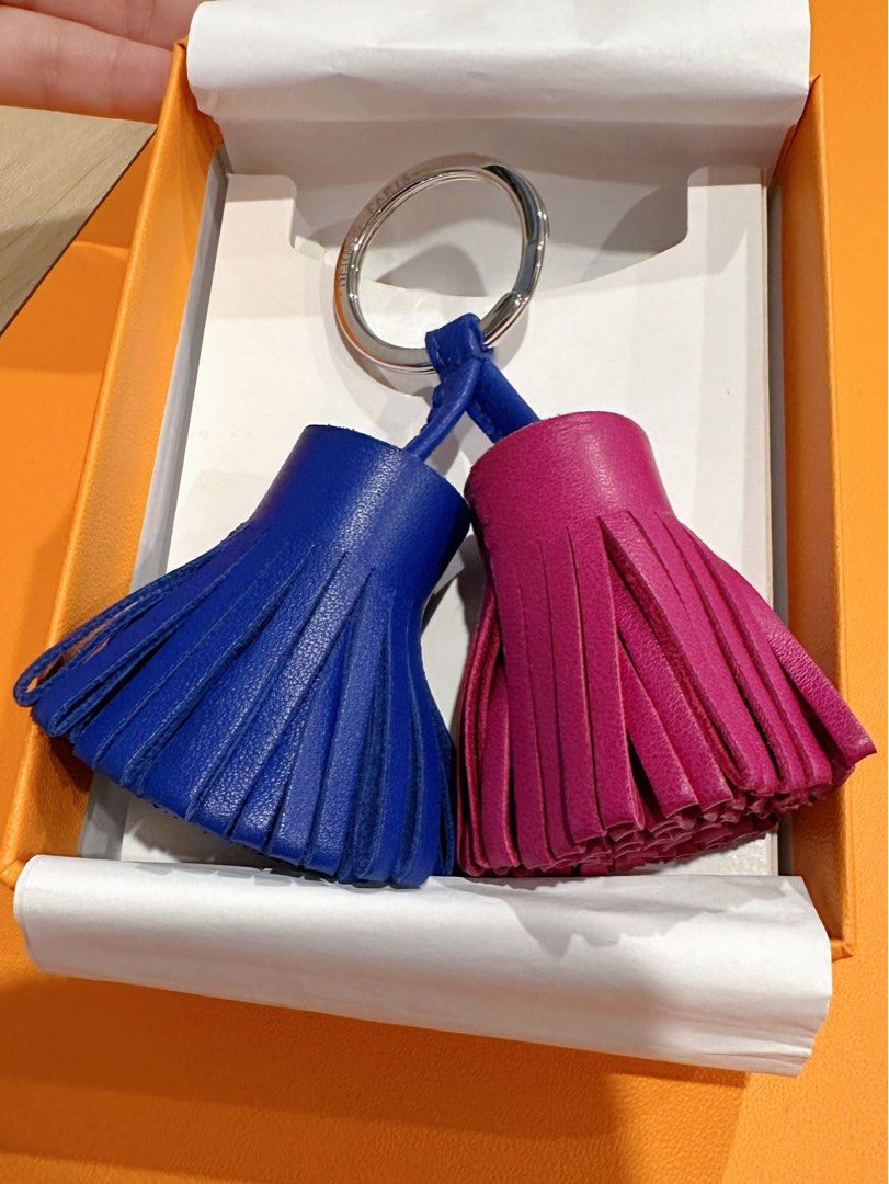 Porte-clés HERMES Carmen Gland Frange - Cuir Bleu/marron/or, Occasion Très Bon état Avec Boîte