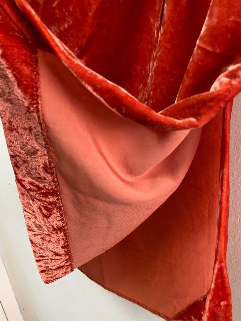 H M Rusty Orange Velvet Midi Skirt