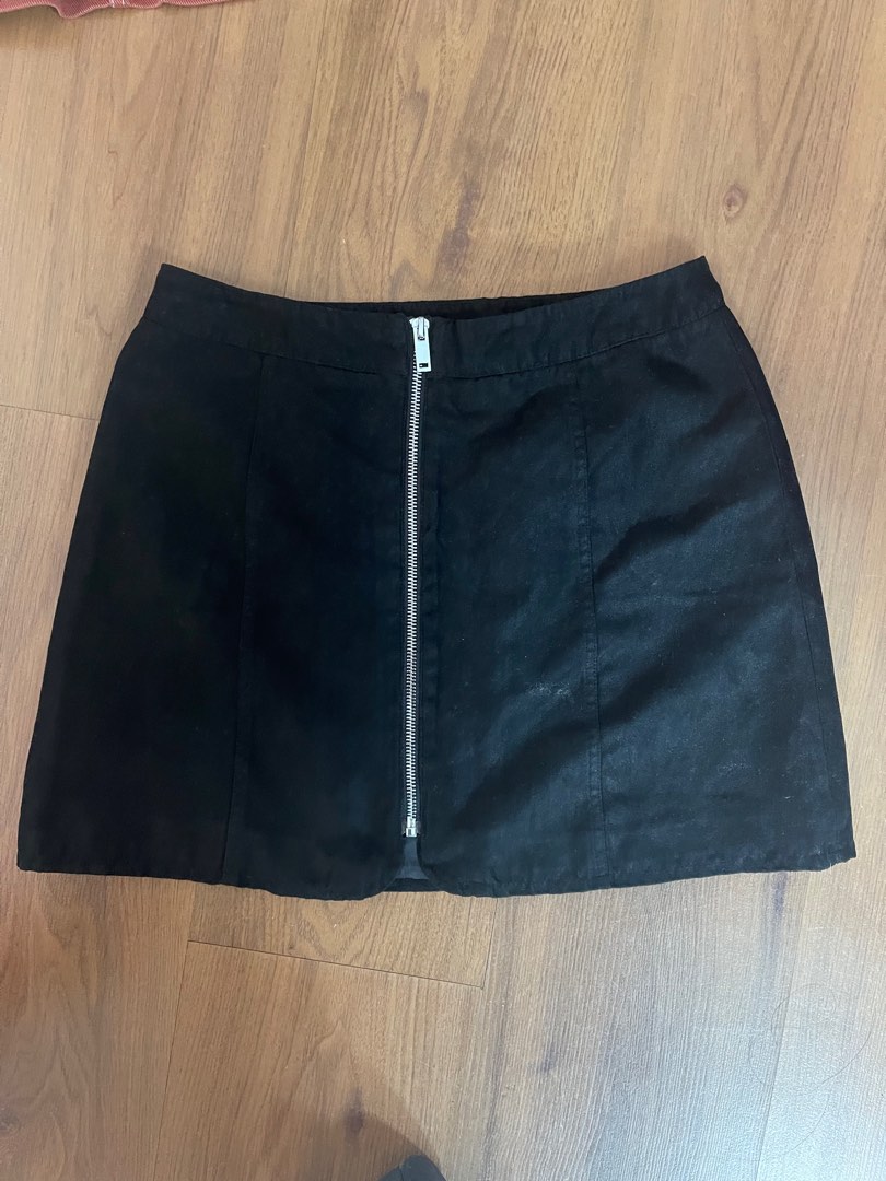 H M Black Velvet Zip Up Skirt Women s Fashion Bottoms Skirts on