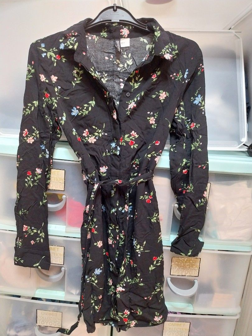 h&m black floral dress long sleeve Women's Black/Floral Mesh dress