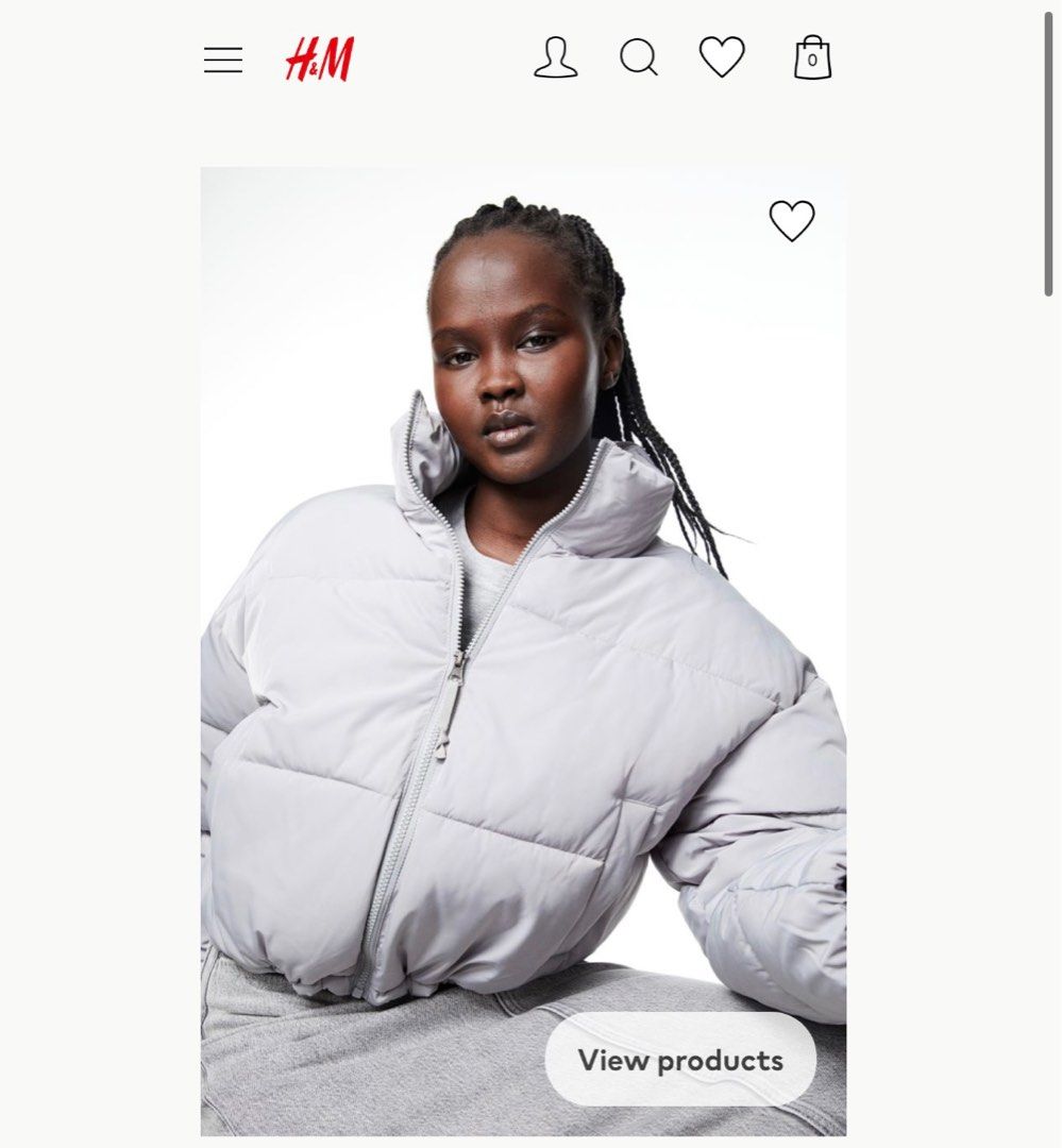 H&M light grey short winter puffer jacket, Women's Fashion, Coats