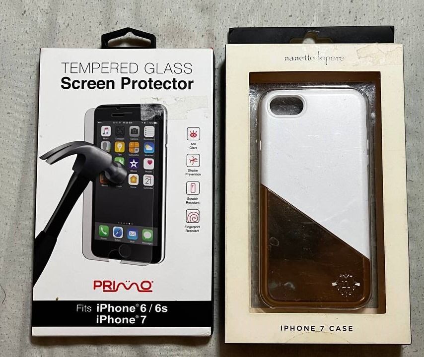 Iphone 6/7 Tempered Screen Protector with Free Phone Case (Category: Cases & Sleeves) located in Paranaque City. Submitted by mari288 (Listing ID 1275706889, Image 1). Description: Iphone 6/7 Tempered Screen Protector with Free Phone Case - Tempered Glass Screen Protector only opened once to check contents, never used. - Freebie: Iphone 7 Case, opened once to check content, never used. Box slightly damaged due to shipping. RFS: Wrong size on curr