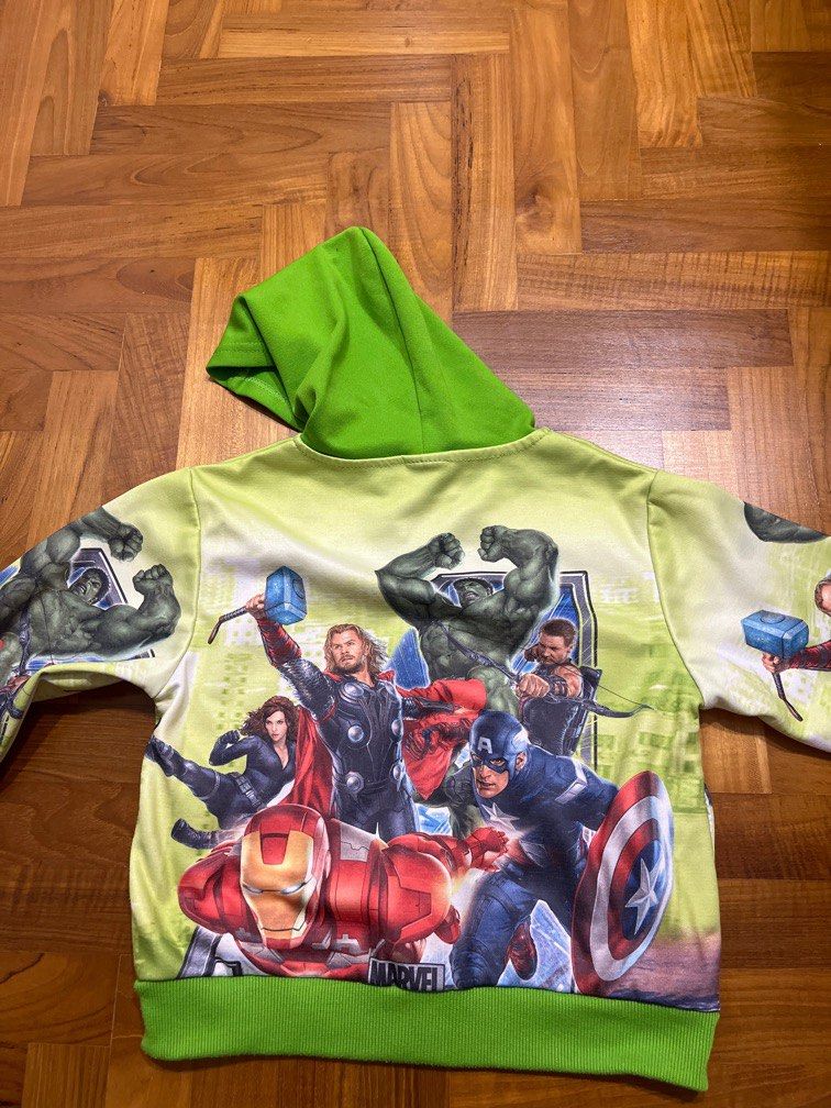 Jackets (Category: Babies & Kids Fashion) located in Singapore. Submitted by b_residence (Listing ID 1275769362, Image 8). Description: Grey Batman jacket with 2 pockets and hood - ptp 36cm, length 42cm Green avengers jacket with 2 pockets and hood - ptp 40cm, length 42cm $10 each .