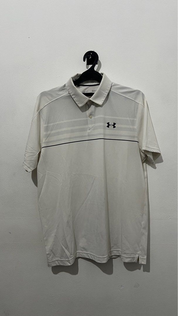 Baju Kaos Polo Kerah Olahraga Golf Under Armour Original Putih Pria Cowok Lengan Pendek