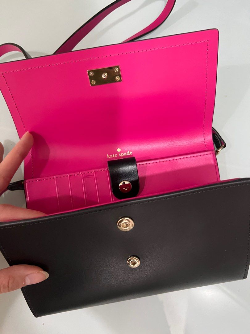 Kate Spade Black and Pink Trifold Wallet with Strap