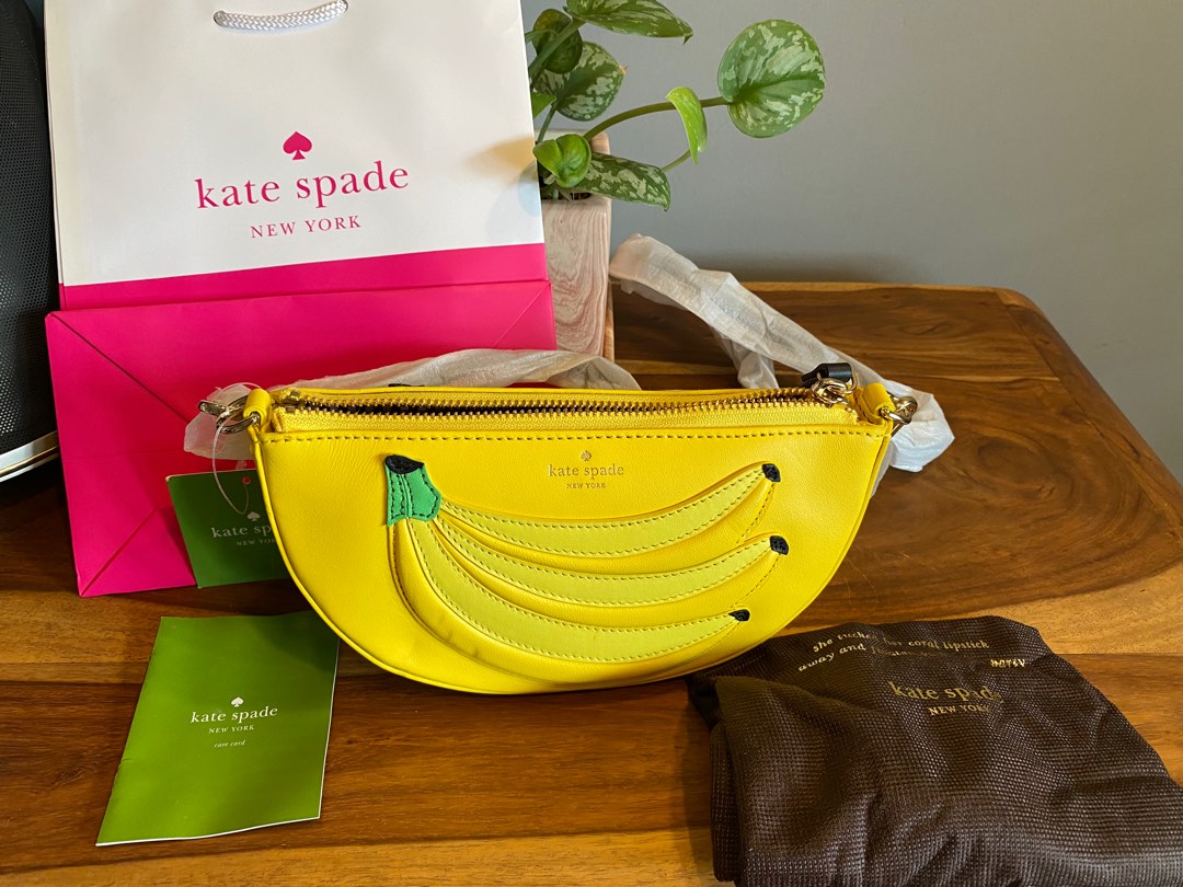 kate spade Flights Of Fancy Bananas Perforated Leather Pouch Wristlet  Clutch | eBay