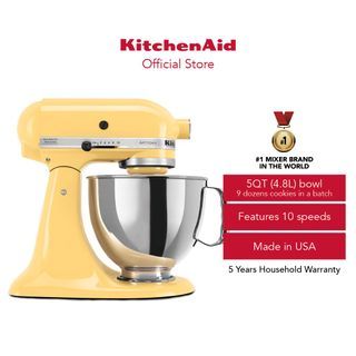 KitchenAid 5QT (4.8L) Artisan Stand Mixer 220 V (with Nylon Coated Flat Beater, Nylon Coated C-Dough Hook, 6-Wire Whisk, and Pouring Shield for baking)