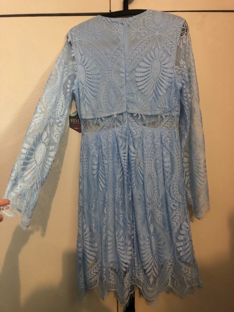 Lace baby blue dress L or XL size Elsa like Women s Fashion