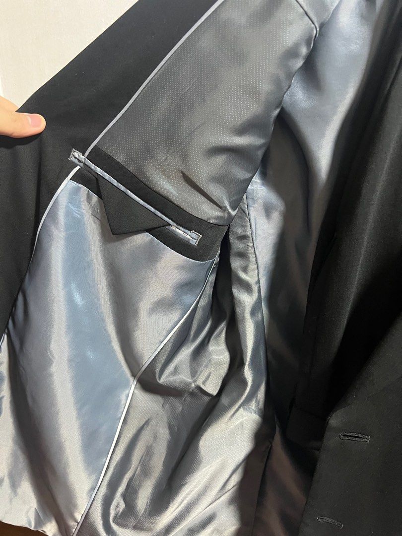 Marks & Spencer Black Wool Suit Set (w/ brand Suitbag), Men's Fashion